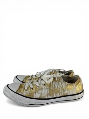 Converse All Star Womens 8 Low Top Sneakers Metallic Gold White Canvas